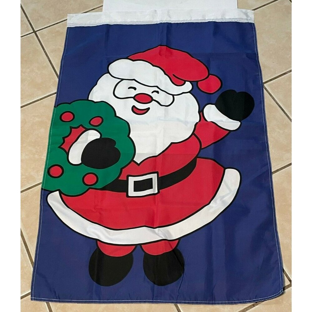 Santa Christmas curtain panel single drapes Wreath Holly tapestry 43" x 28"